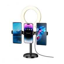 Cargar imagen en el visor de la galería, Soporte Holder Trípode para tres dispositivos Con Aro de luz KSC-1514