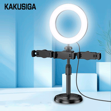 Cargar imagen en el visor de la galería, Soporte Holder Trípode para tres dispositivos Con Aro de luz KSC-1514