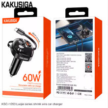 Cargar imagen en el visor de la galería, Cargador carro dos Puertos 60W  kakusiga con cable retráctil tipo c ksc-1203