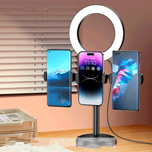 Cargar imagen en el visor de la galería, Soporte Holder Trípode para tres dispositivos Con Aro de luz KSC-1514