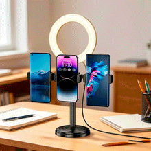 Cargar imagen en el visor de la galería, Soporte Holder Trípode para tres dispositivos Con Aro de luz KSC-1514