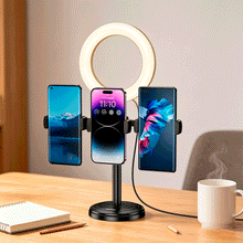 Cargar imagen en el visor de la galería, Soporte Holder Trípode para tres dispositivos Con Aro de luz KSC-1514
