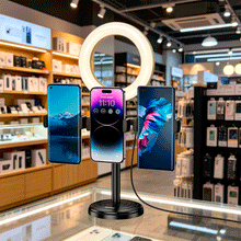 Cargar imagen en el visor de la galería, Soporte Holder Trípode para tres dispositivos Con Aro de luz KSC-1514
