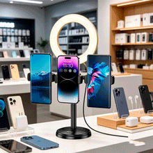 Cargar imagen en el visor de la galería, Soporte Holder Trípode para tres dispositivos Con Aro de luz KSC-1514
