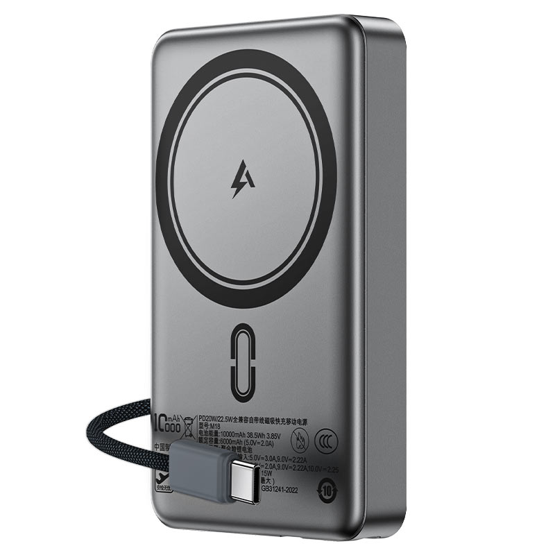Power Bank Acefast De 10.000mah  22.5w con cable de datos retráctil tipo c Inalambrico